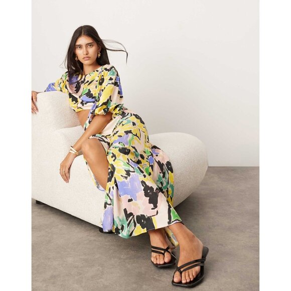 ASOS Edition Womens Blouson Sleeve Cut Out Midi Dress Oversized Floral Print 12 - Picture 3 of 16